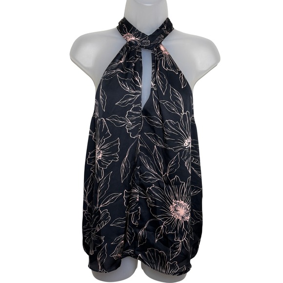 Joie Cedra Tops - NWT Joie Cedra Black Satin Floral Sleeveless Halter High Neck Top Blouse Women L